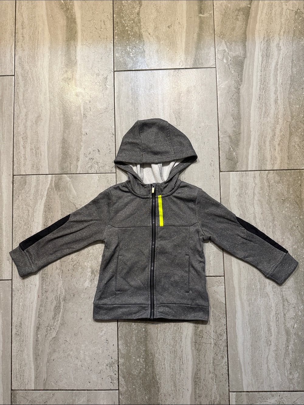 Athletic Works Gray Hooded Zip Sweatshirt with Neon Yellow Accent
